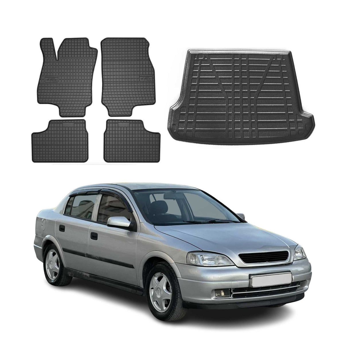Fußmatten & Kofferraumwanne Set für Opel Astra G Caravan 1998-2004 Gummi 5x