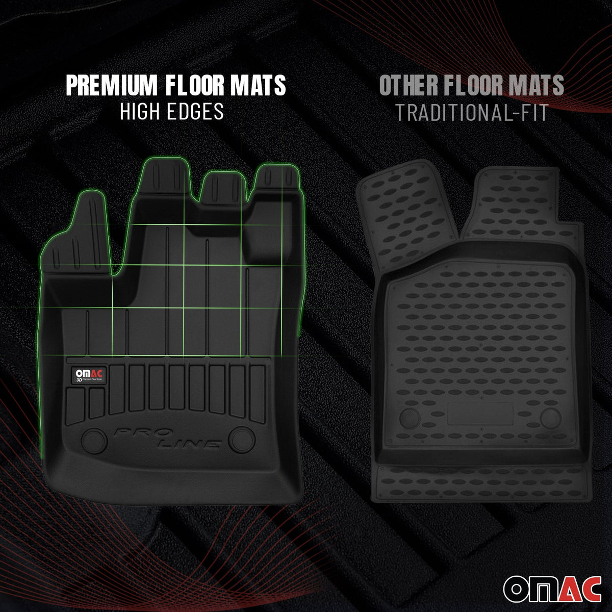 OMAC Gummi Fußmatten für Seat Altea 2004-2015 Premium TPE Automatten Schwarz 4x