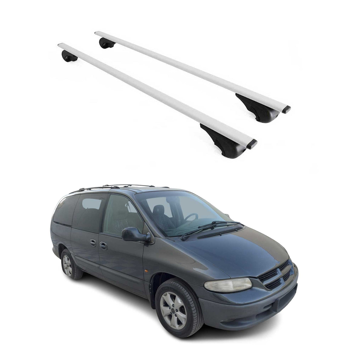 Dachträger Grundträger für Chrysler Voyager 1996-2001 75kg Stahl Silber 2 tlg