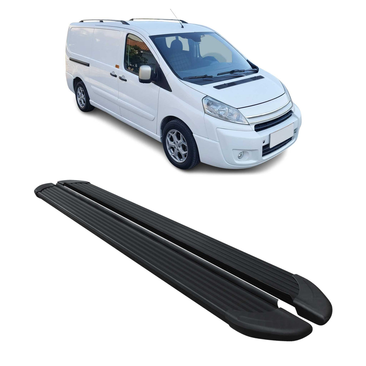 Seitenschweller Trittbretter Schweller für Citroen Jumpy 2006-16 L2 Alu Schwarz