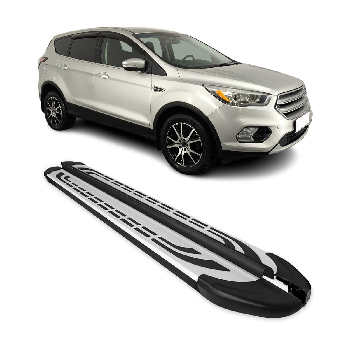 Trittbretter Seitenschweller für Ford Kuga II ST-Line 2016-2019 Silber Schwarz