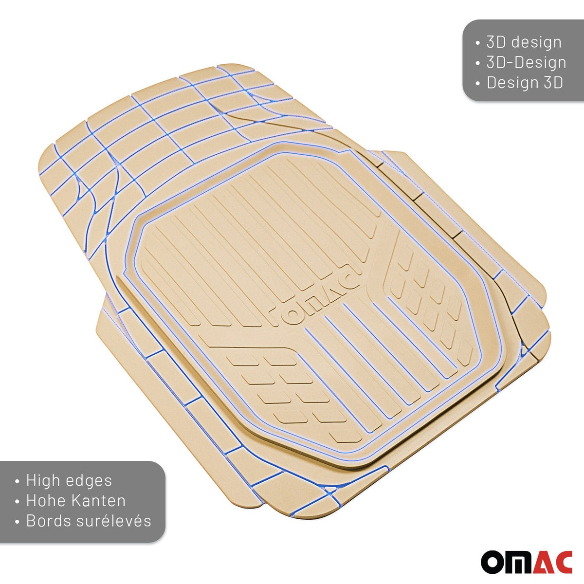 Fußmatten Automatten für VW Lupo 3D Passform Hoher Rand Universal Beige
