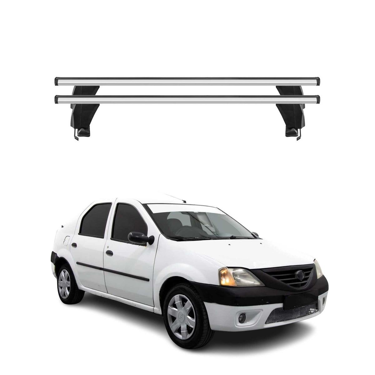 Menabo Dachträger Grundtäger für Dacia Logan I 2004-2012 50kg Alu Silber 2 tlg