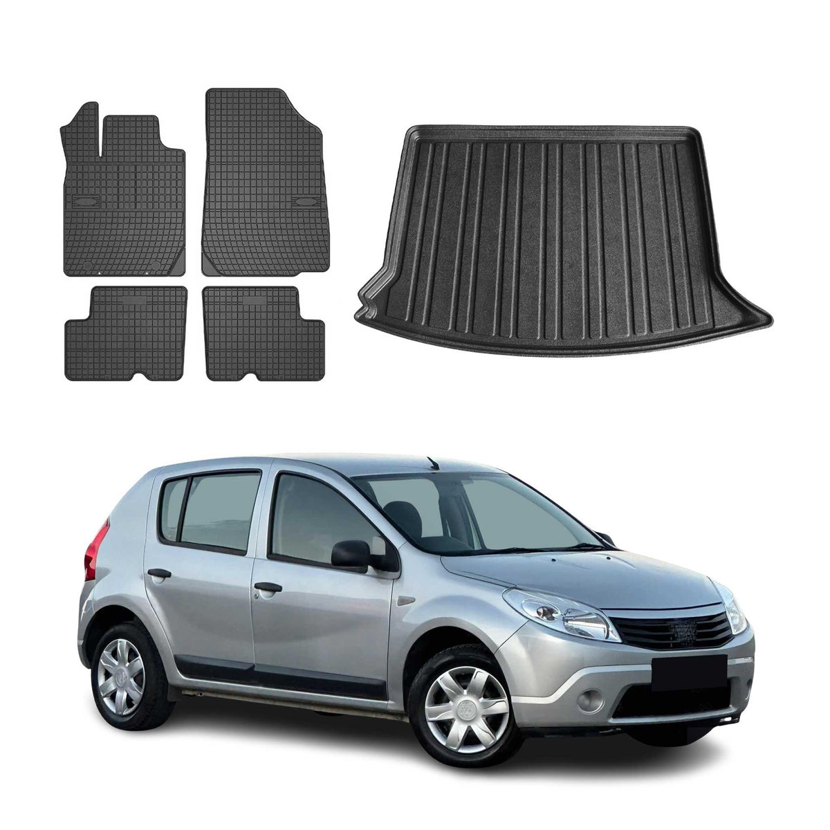 Fußmatten & Kofferraumwanne Set für Dacia Sandero I 2008-2012 Gummi