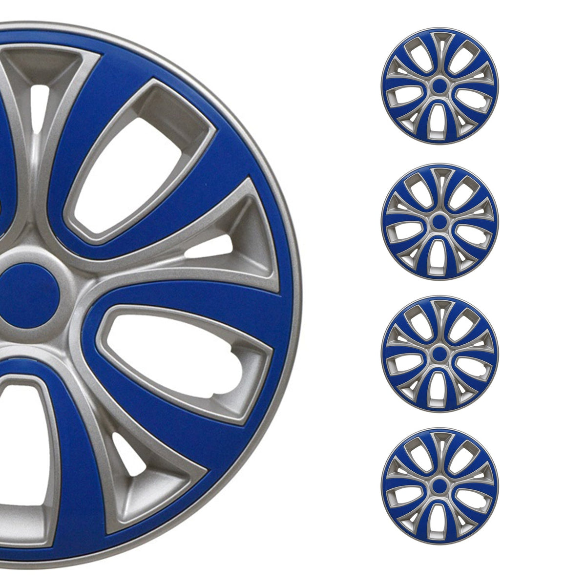 4x Radblenden Radkappen für 14" Zoll Stahlfelgen Silber Dunker Blau