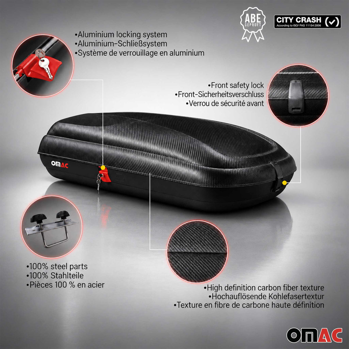 OMAC Dachbox Dachkoffer Gepäckbox 320 Liter Carbonlook Abschließbar Autobox TÜV