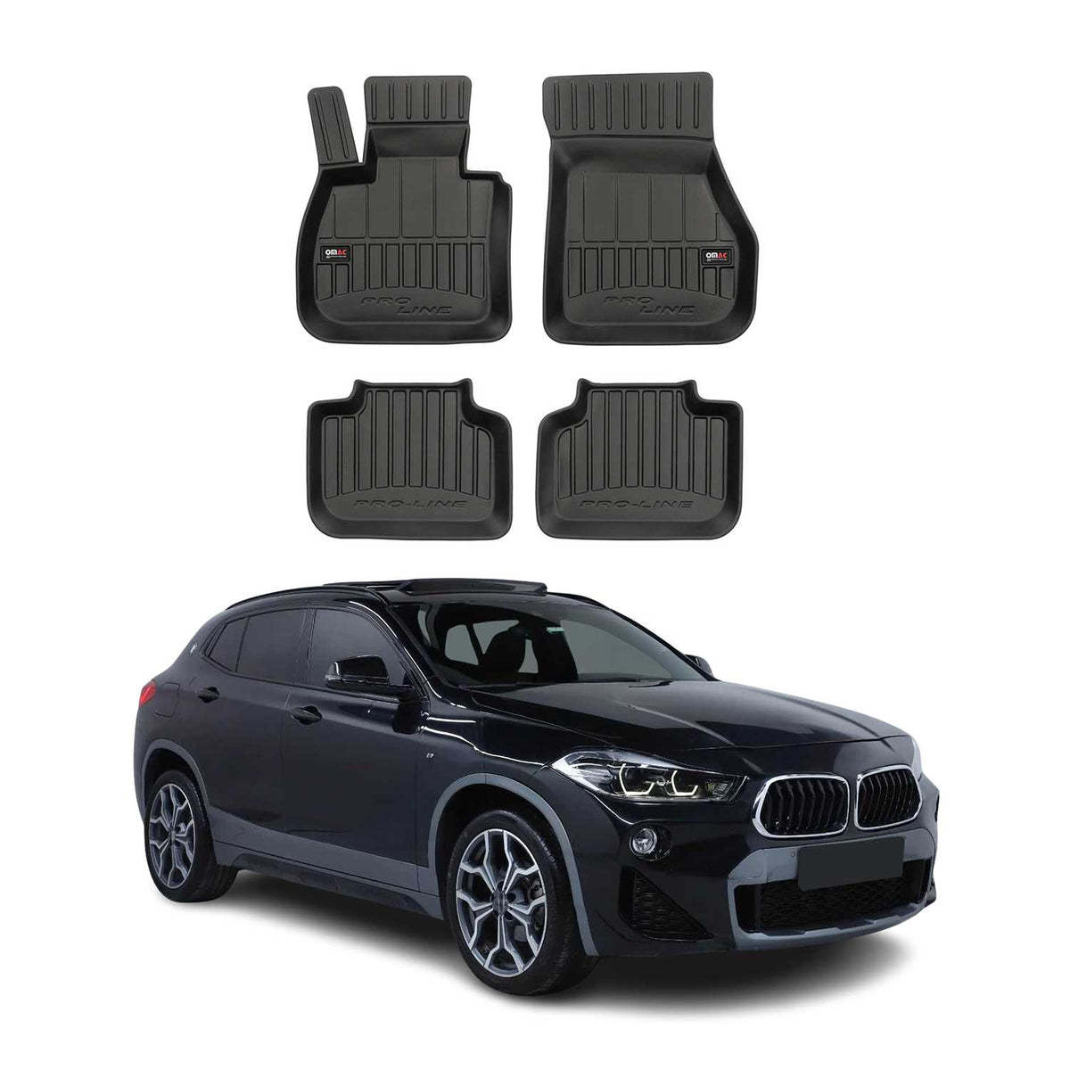 OMAC Gummi Fußmatten für BMW X2 F39 2018-2023 Premium TPE Automatten Schwarz 4x