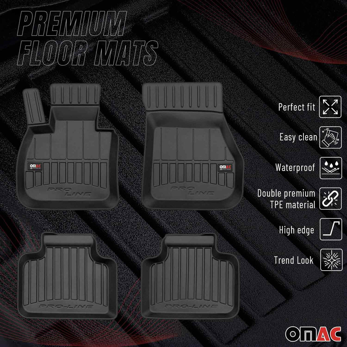 OMAC Gummi Fußmatten für Mini Countryman F60 2017-2024 Premium Gummi Schwarz 4x