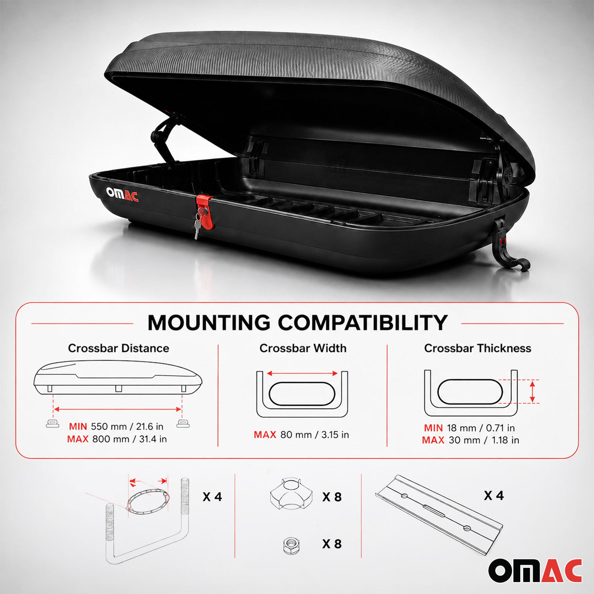 OMAC Dachbox Dachkoffer Gepäckbox 320 Liter Carbonlook Abschließbar Autobox TÜV