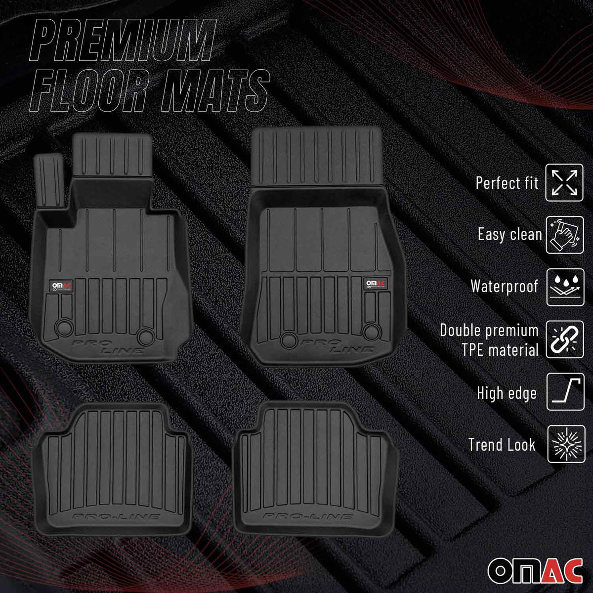 OMAC Gummi Fußmatten für BMW 4er F36 Grand Coupe 2014-2021 Premium Schwarz 4x