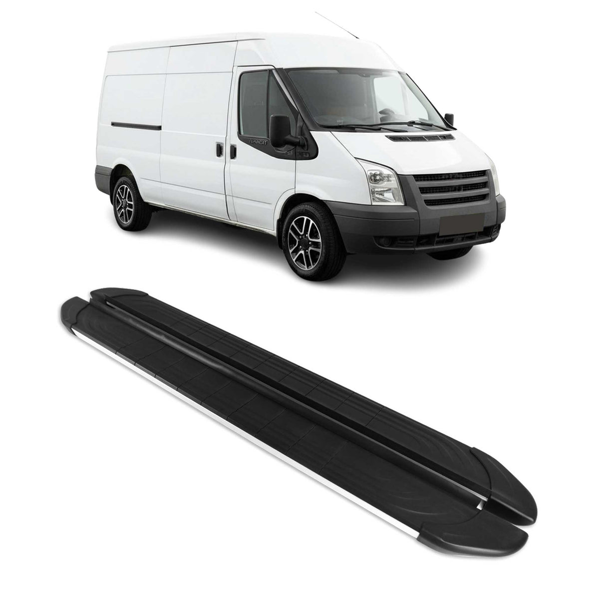 Trittbretter Seitenschweller für Ford Transit 2006-2014 Langer L3 Alu Schwarz