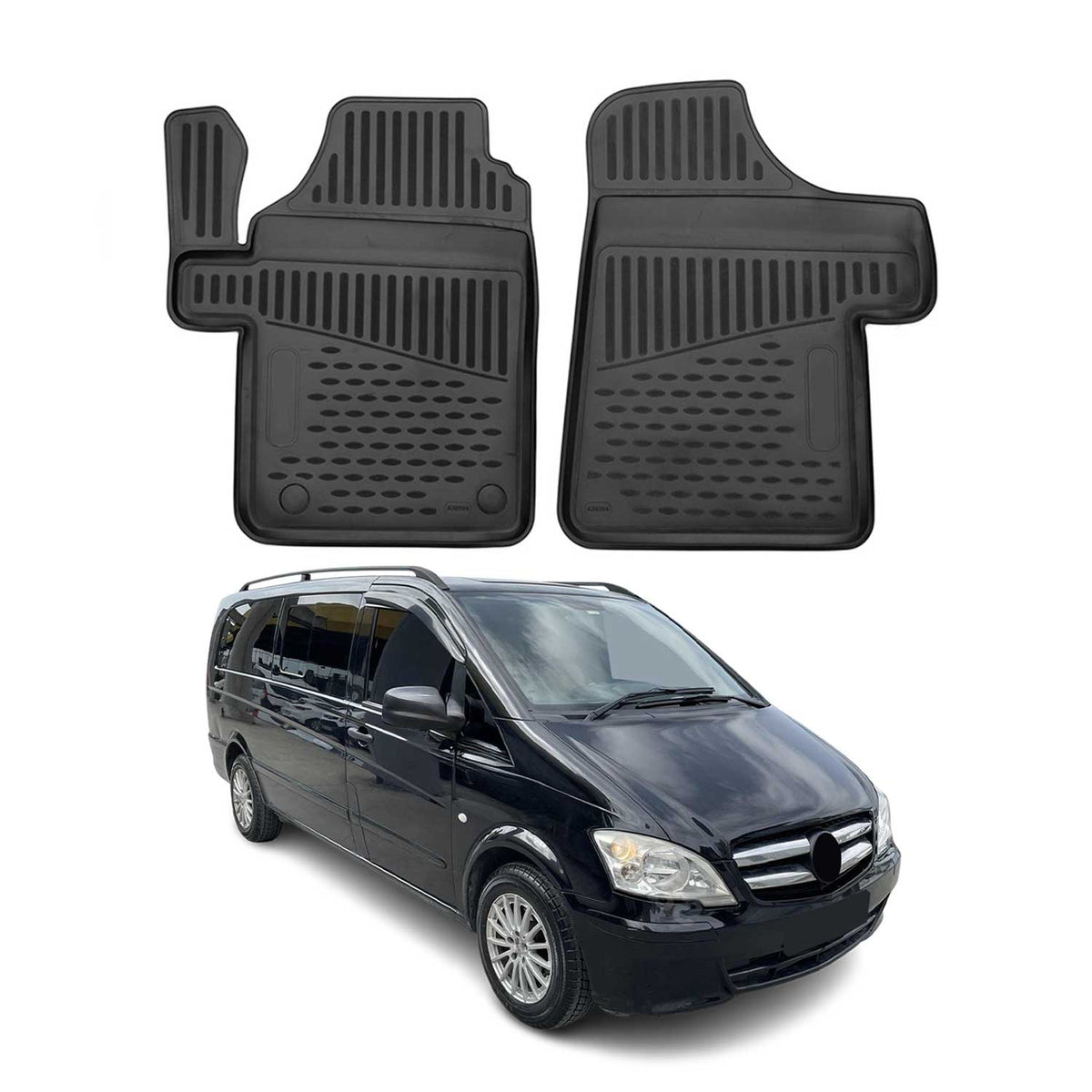 OMAC Gummimatten Fußmatten für Mercedes Vito Viano W639 2003-2014 TPE Schwarz 2x