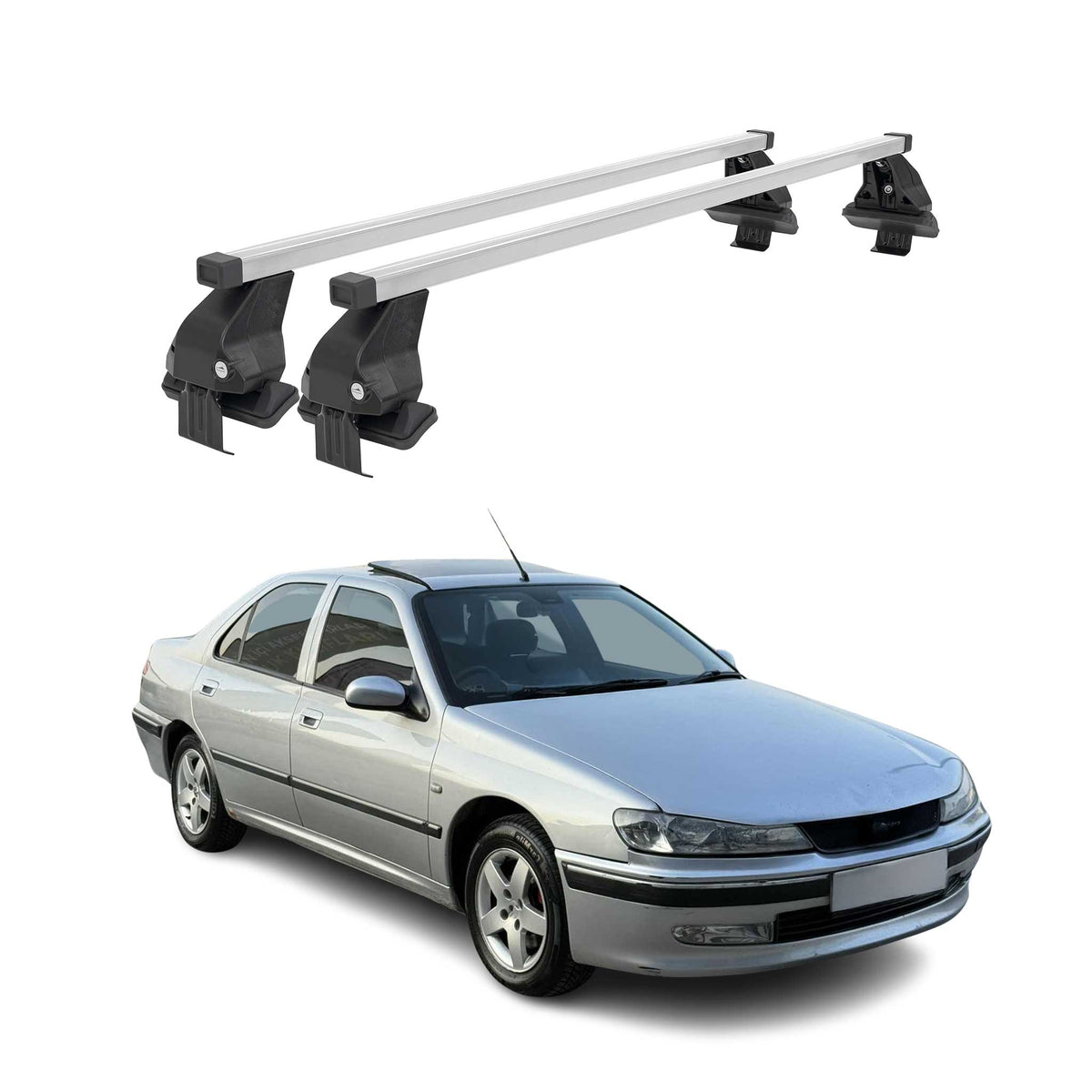 Menabo Dachträger Grundtäger für Peugeot 406 1995-2004 50kg Stahl Silber 2 tlg