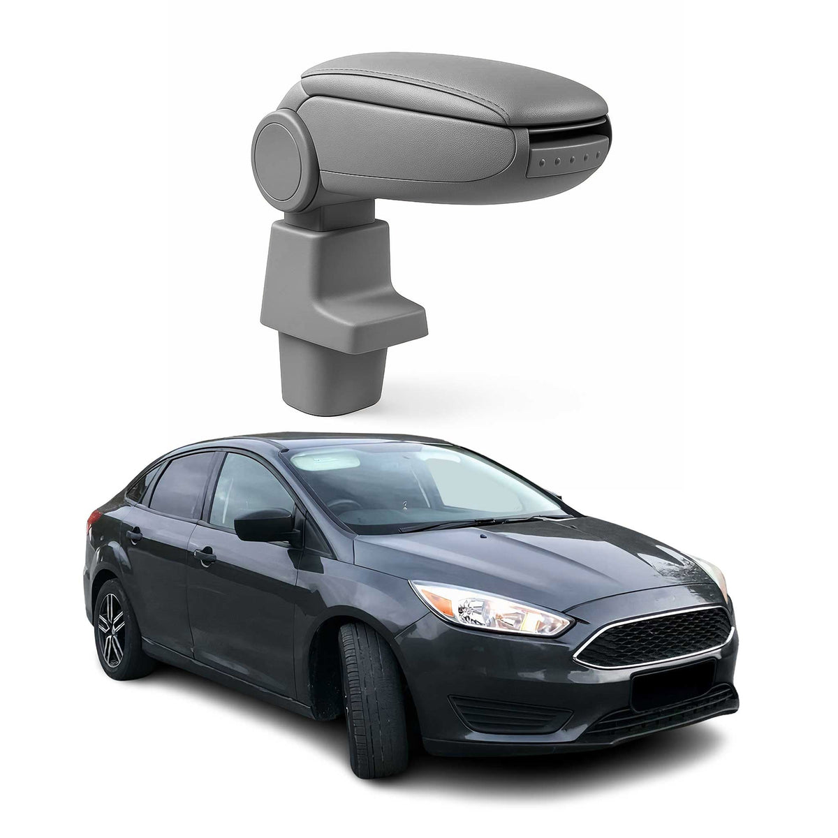 Mittelarmlehne Armlehne Mittelkonsole für Ford Focus 2015-2018 PU-Leder ABS Grau