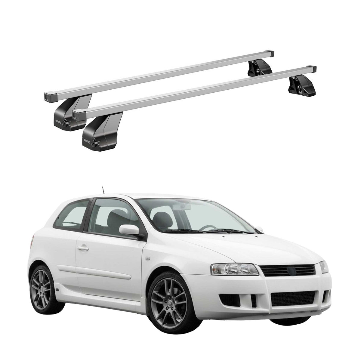 Menabo Dachträger Grundtäger für Fiat Stilo 2001-2010 3tür 75kg Stahl Silber 2x