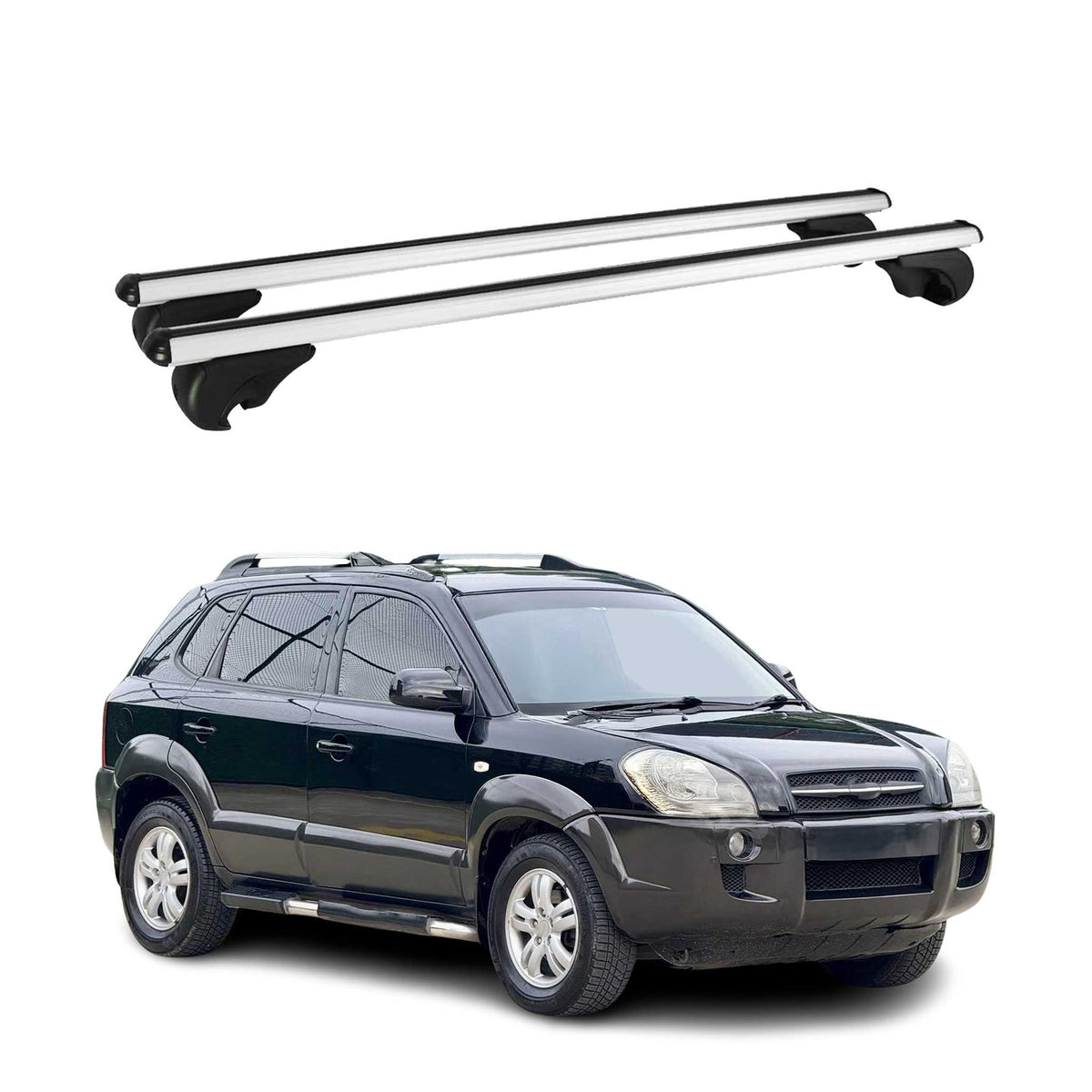 Dachträger Grundtäger für Hyundai Tucson mk1 2004-2010 75kg Alu Silber 2 tlg
