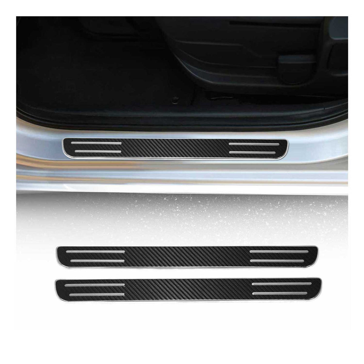 Einstiegsleisten Türschweller für Autos Universal 38cm Chrom Kohlefaserfolien 2x