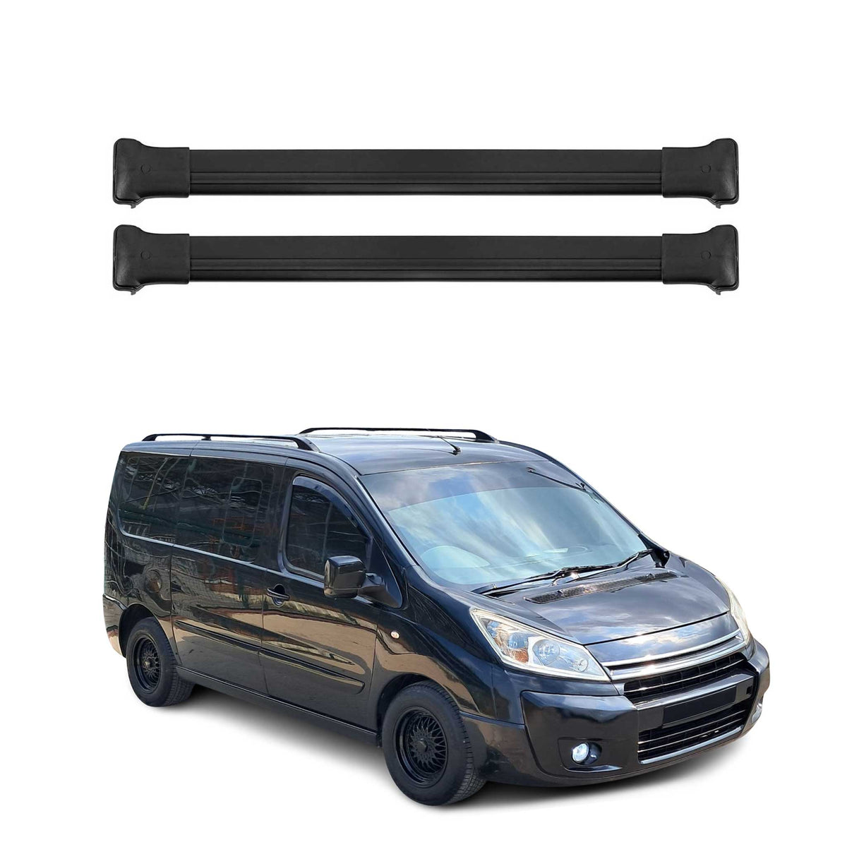 Dachträger Grundtäger für Citroen Jumpy 2007-2017 75kg Aluminium Schwarz 2 tlg
