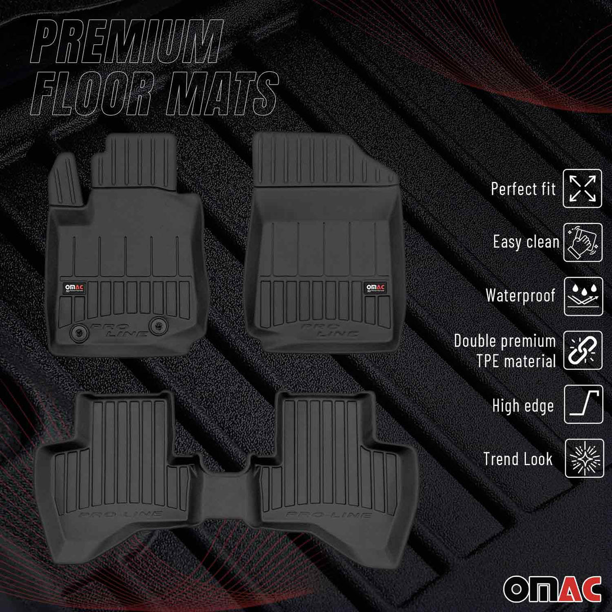 OMAC Gummi Fußmatten für Toyota Aygo 2014-2022 Premium TPE Automatten Schwarz 3x