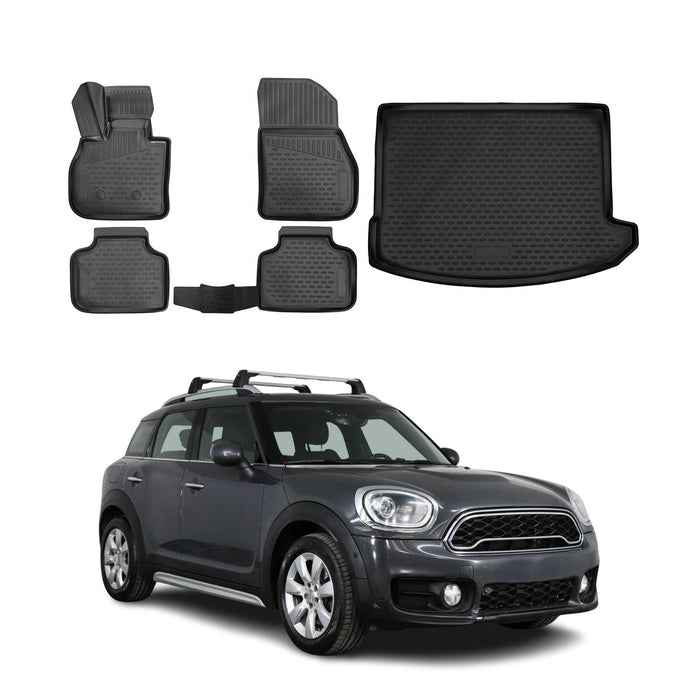 Fußmatten & Kofferraumwanne Set für Mini Cooper Countryman 2017-2021 TPE Schwarz