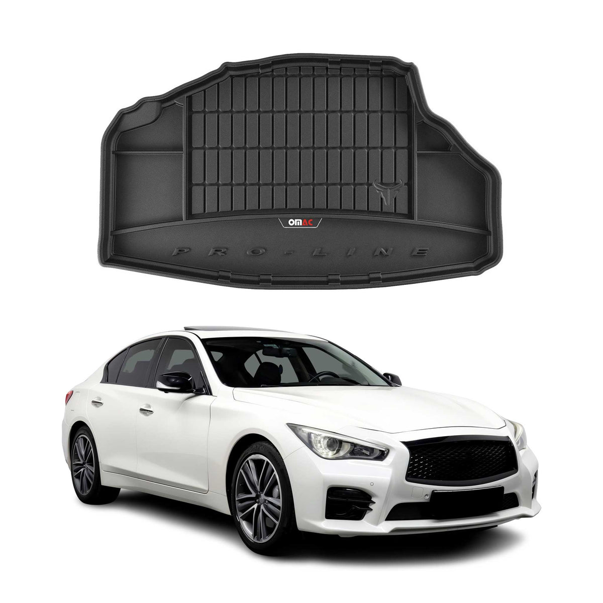 OMAC Gummi Kofferraumwanne für Infinity Q50 2014-18 Hybrid Laderaumwanne Schwarz
