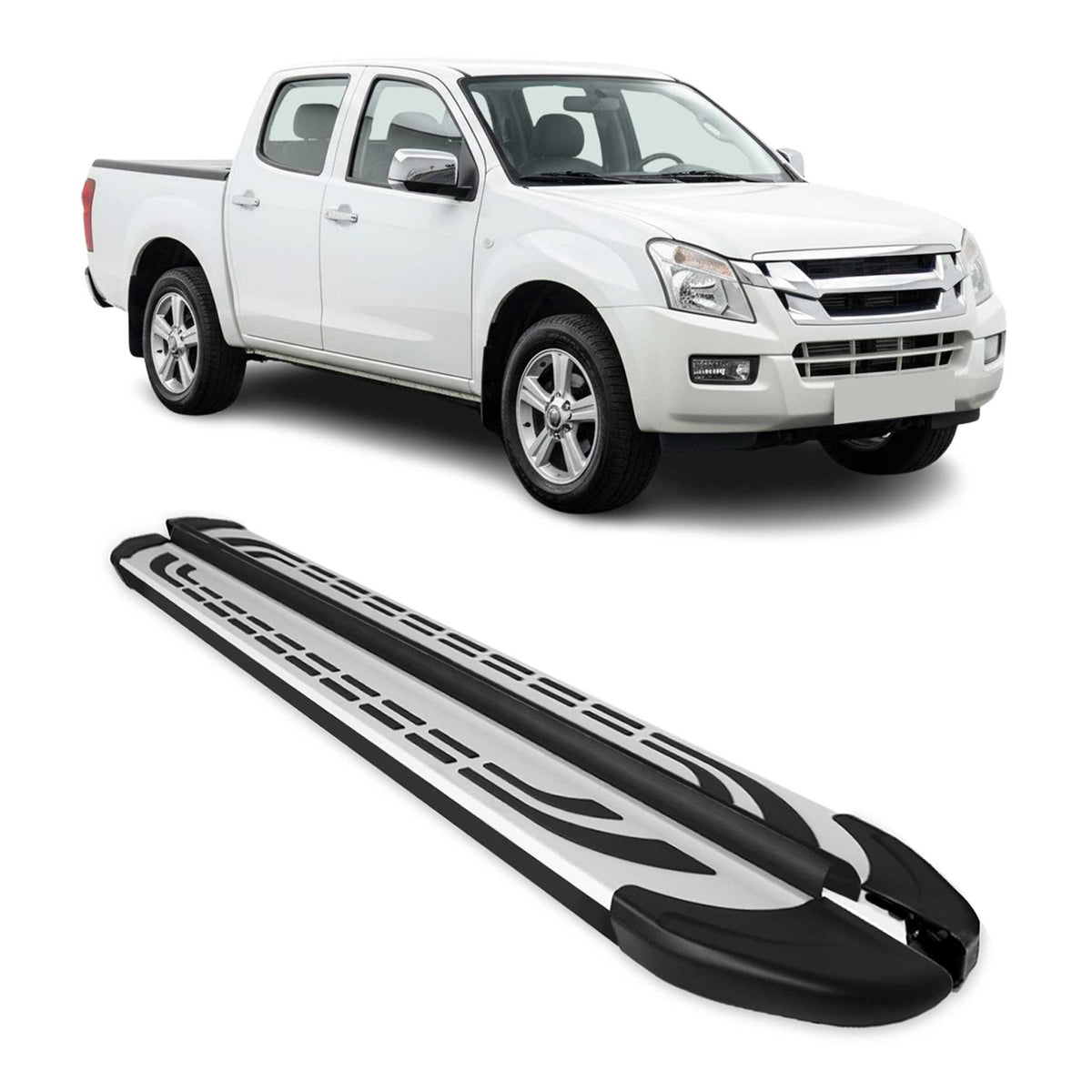 Trittbretter Seitenschweller für Isuzu D-Max DoubleCab 2003-2012 Schwarz Alu