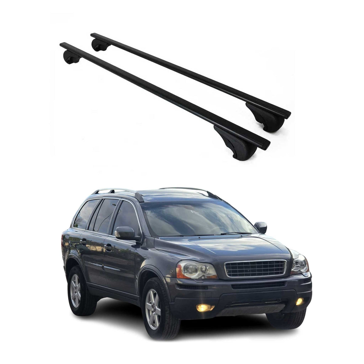 Dachträger Grundträger für Volvo XC90 mk1 2002-2014 75kg Stahl Schwarz 2 tlg