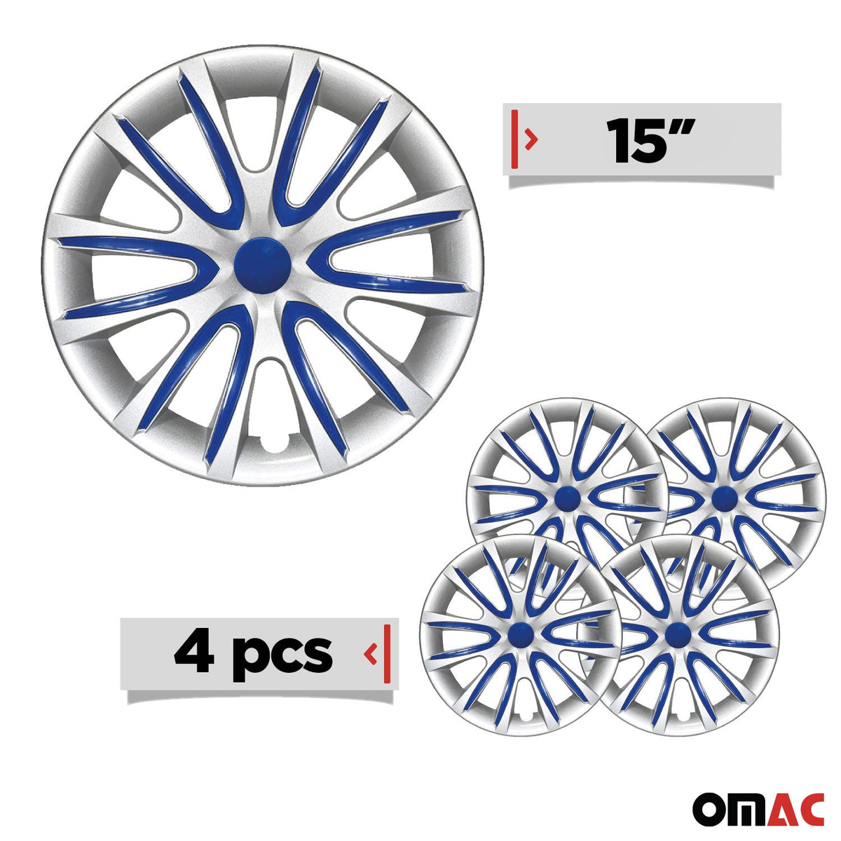 4x Radkappen Radzierblenden Radblenden für 15" Zoll Stahlfelgen Grau Dunkel Blau