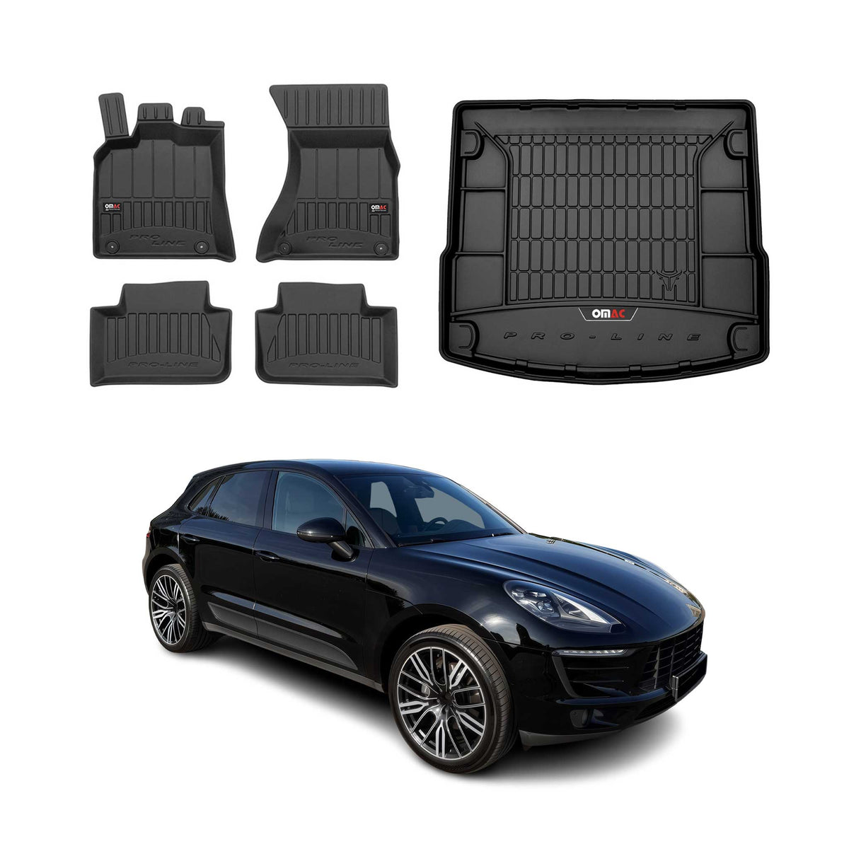 OMAC Fußmatten & Kofferraumwanne Set für Porsche Macan 2014-2018 Gummi 5x