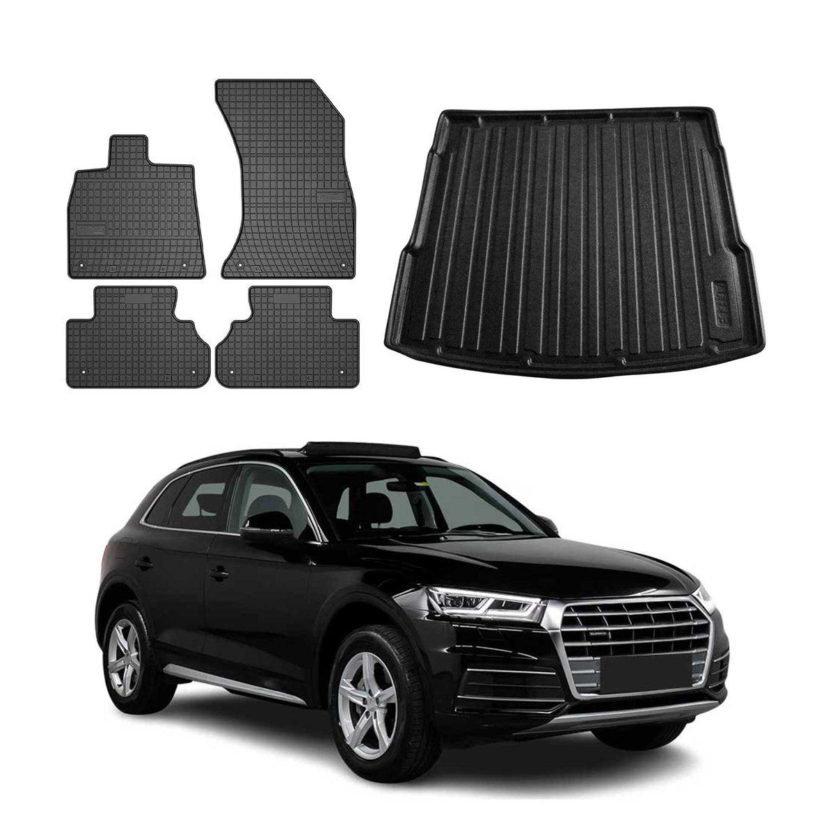 Fußmatten & Kofferraumwanne Set für Audi Q5 FY 2017-2024 Gummi Schwarz TPE 5x