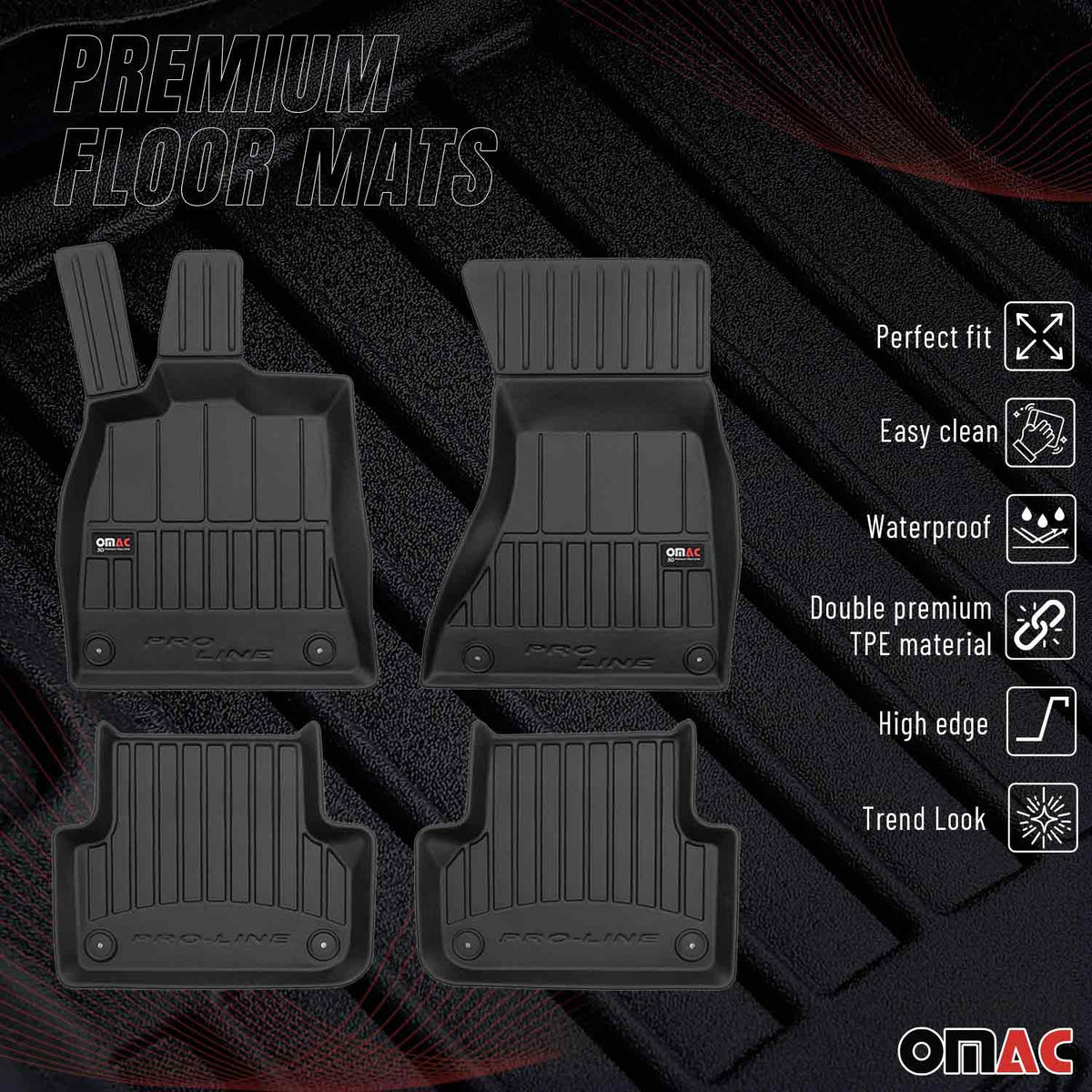 OMAC Gummi Fußmatten für Audi A5 Sportback 8TA 2009-2017 Premium Schwarz 4tlg