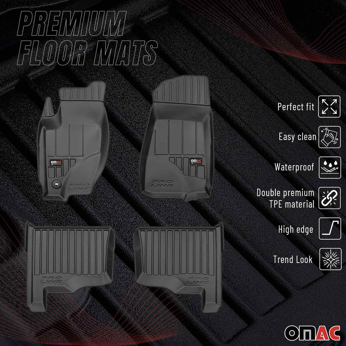 OMAC Gummi Fußmatten für Jeep Grand Cherokee 2005-2010 Premium Gummi Schwarz 4x