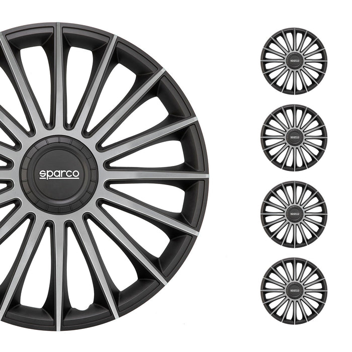 Radkappen Radzierblenden Sparco Treviso 16" Zoll Abdeckung Set Schwarz Silber 4x