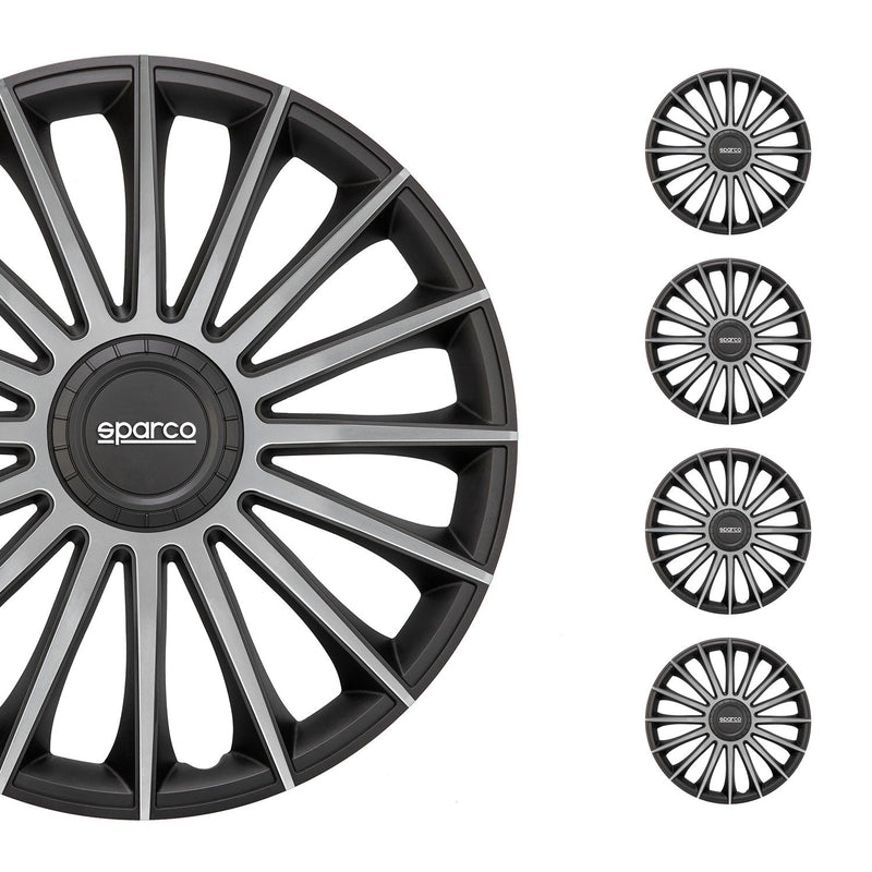 Radkappen Radzierblenden Sparco Treviso 16" Zoll Abdeckung Set Schwarz Silber 4x