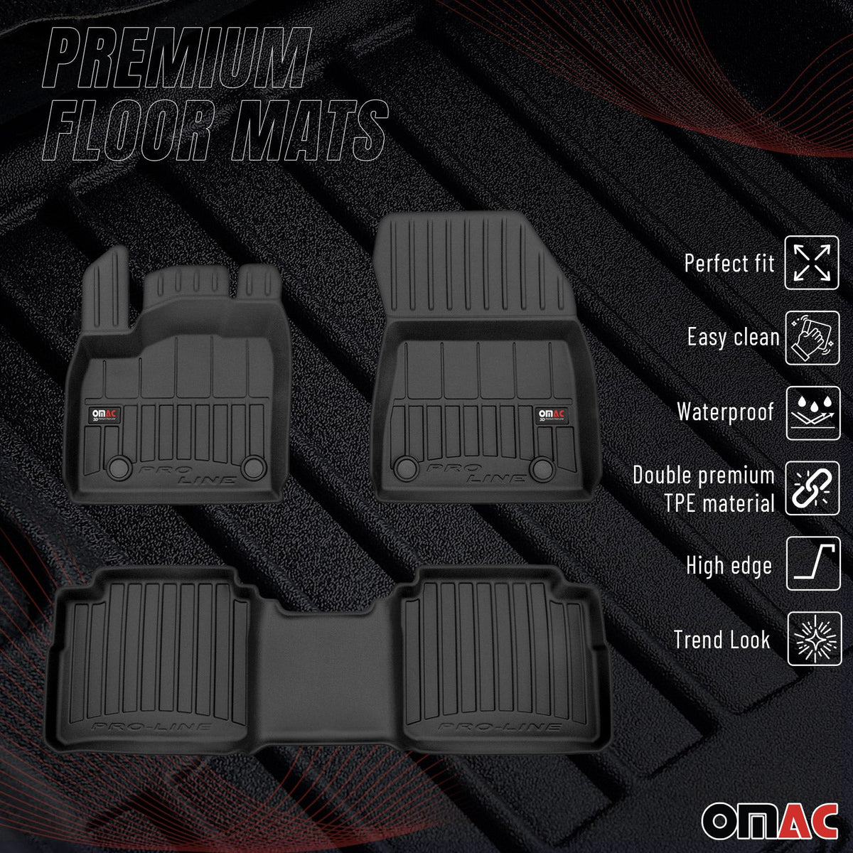 Fußmatten Gummimatten für Nissan X-Trail IV T33 2022-2026 Premium Schwarz TPE 3x