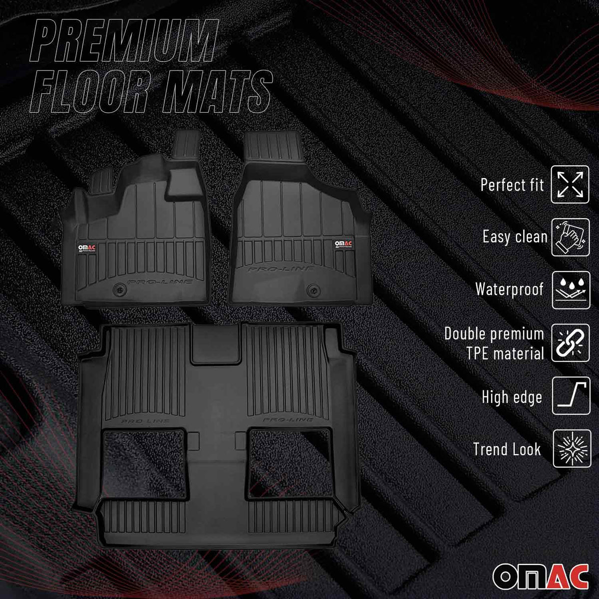 OMAC Gummi Fußmatten für Dodge Grand Caravan/Grand Voyager 08-20 Premium Schwarz