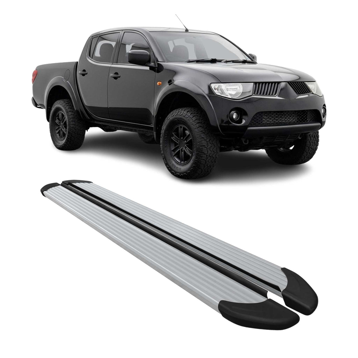 Seitenschweller Trittbretter für Mitsubishi L200 DoubleCab 2005-2014 Alu Grau