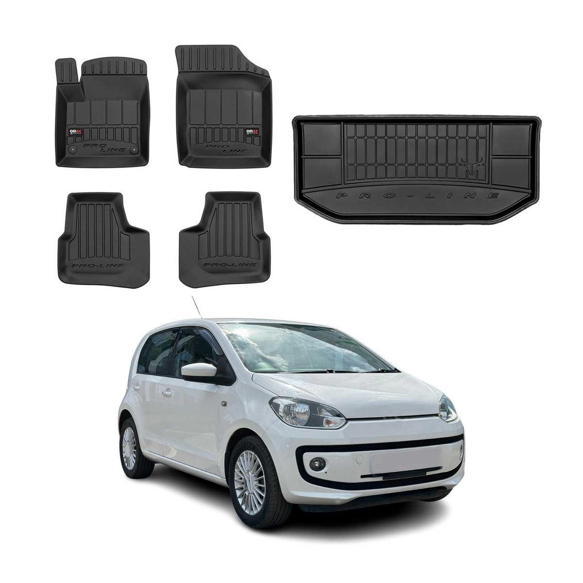 OMAC Fußmatten & Kofferraumwanne Set für VW Up 2011-2016 Gummi TPE Schwarz 5x