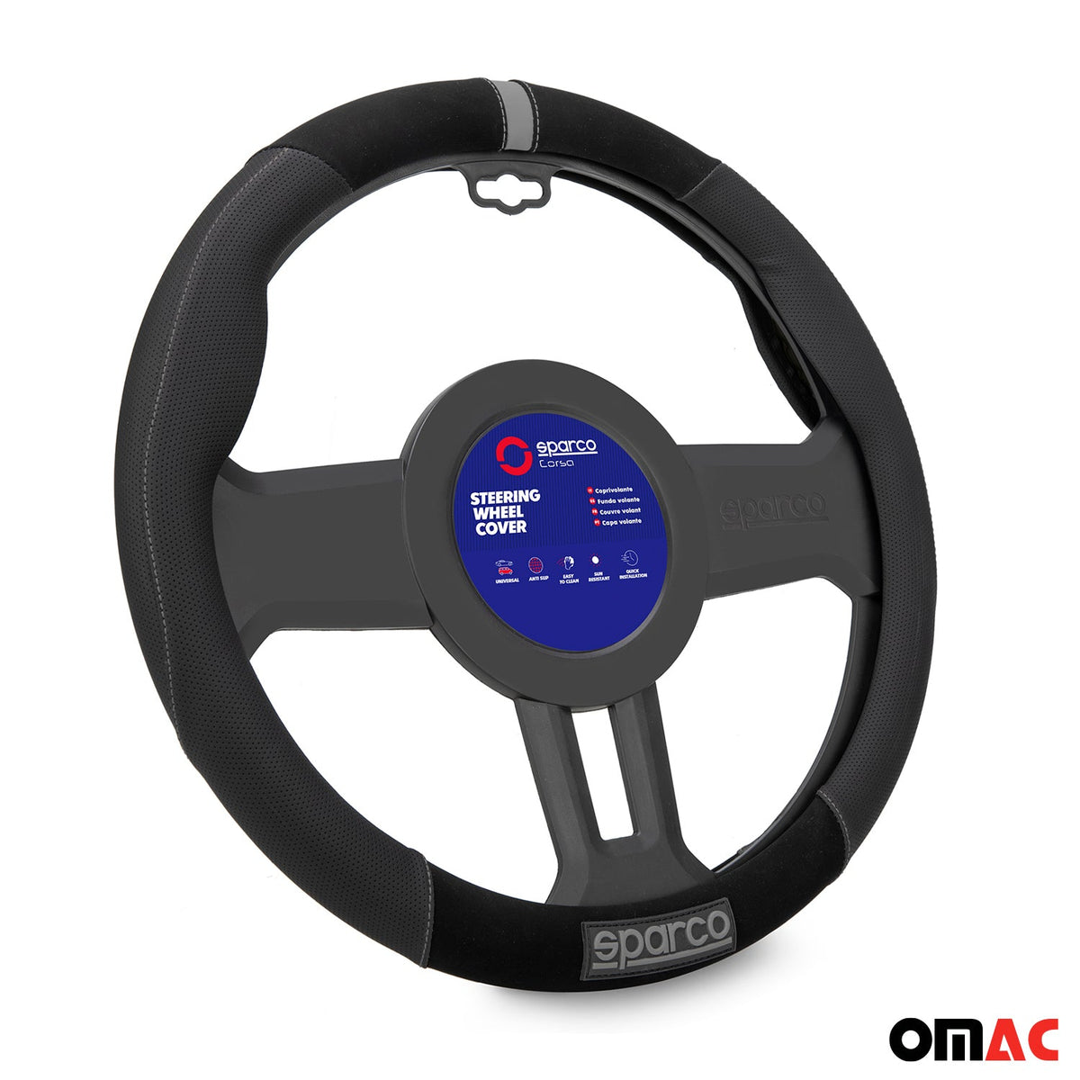 SPARCO Lenkradbezüge Lenkradschoner Lenkradschutz Schwarz Grau Gummi Suede