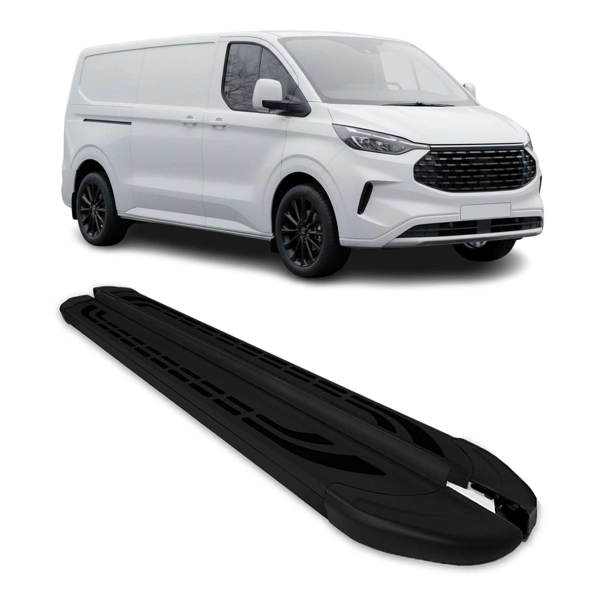 Trittbretter Seitenschweller für Ford Transit Custom 2023-2026 L2 Schwarz 2 tlg