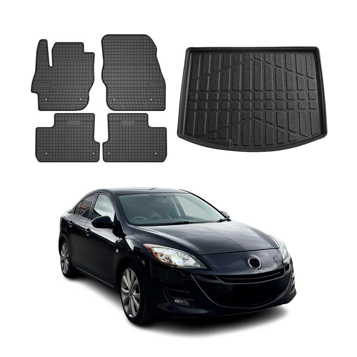Fußmatten & Kofferraumwanne Set für Mazda 3 2008-2014 Schrägheck Gummi TPE 5x