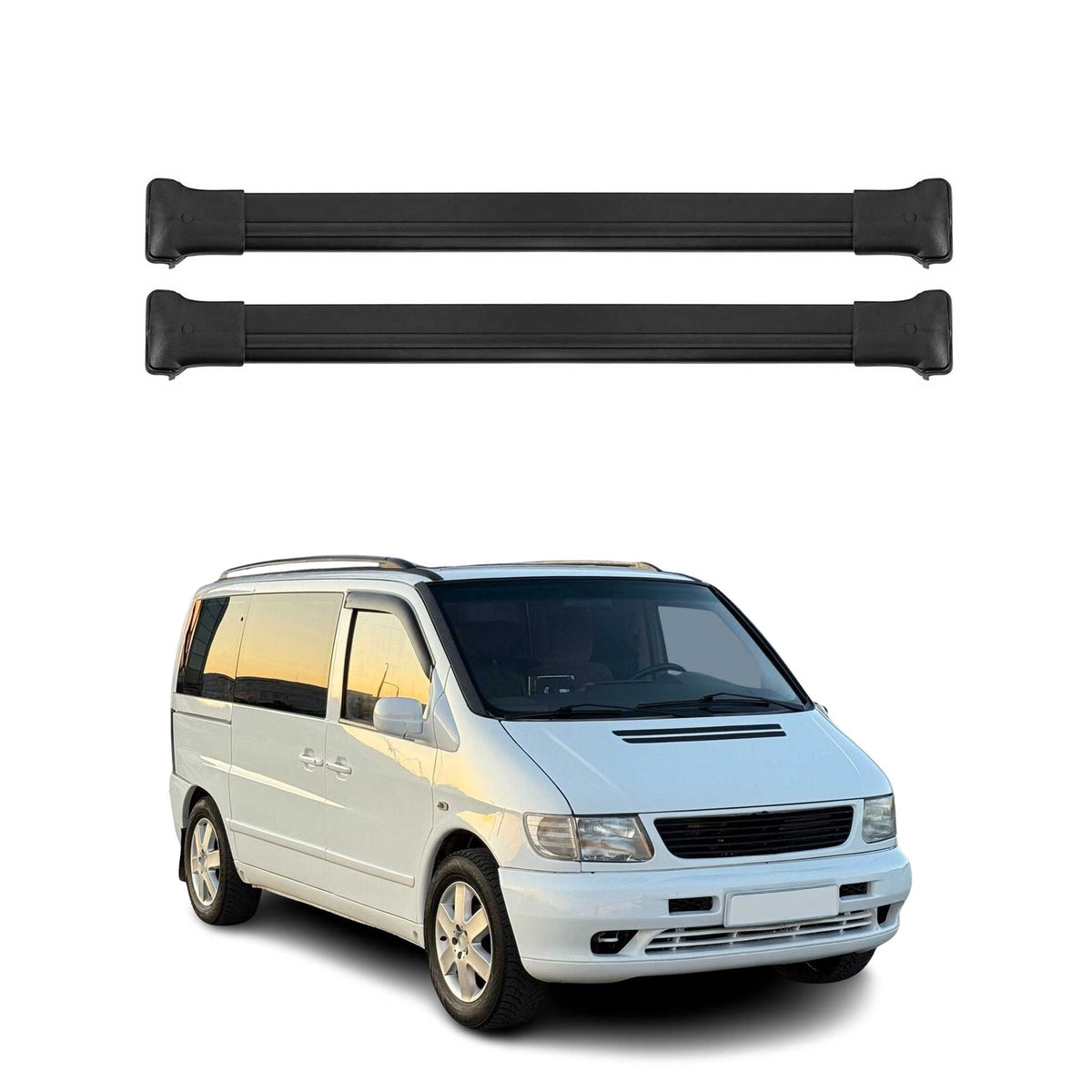 Dachträger Grundtäger für Mercedes Vito W638 1996-2003 75kg Alu Schwarz 2 tlg Namma Markt
