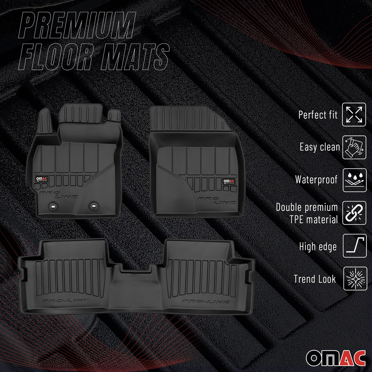 OMAC Gummi Fußmatten für Toyota Auris 2006-2013 Premium TPE Automatten 3tlg