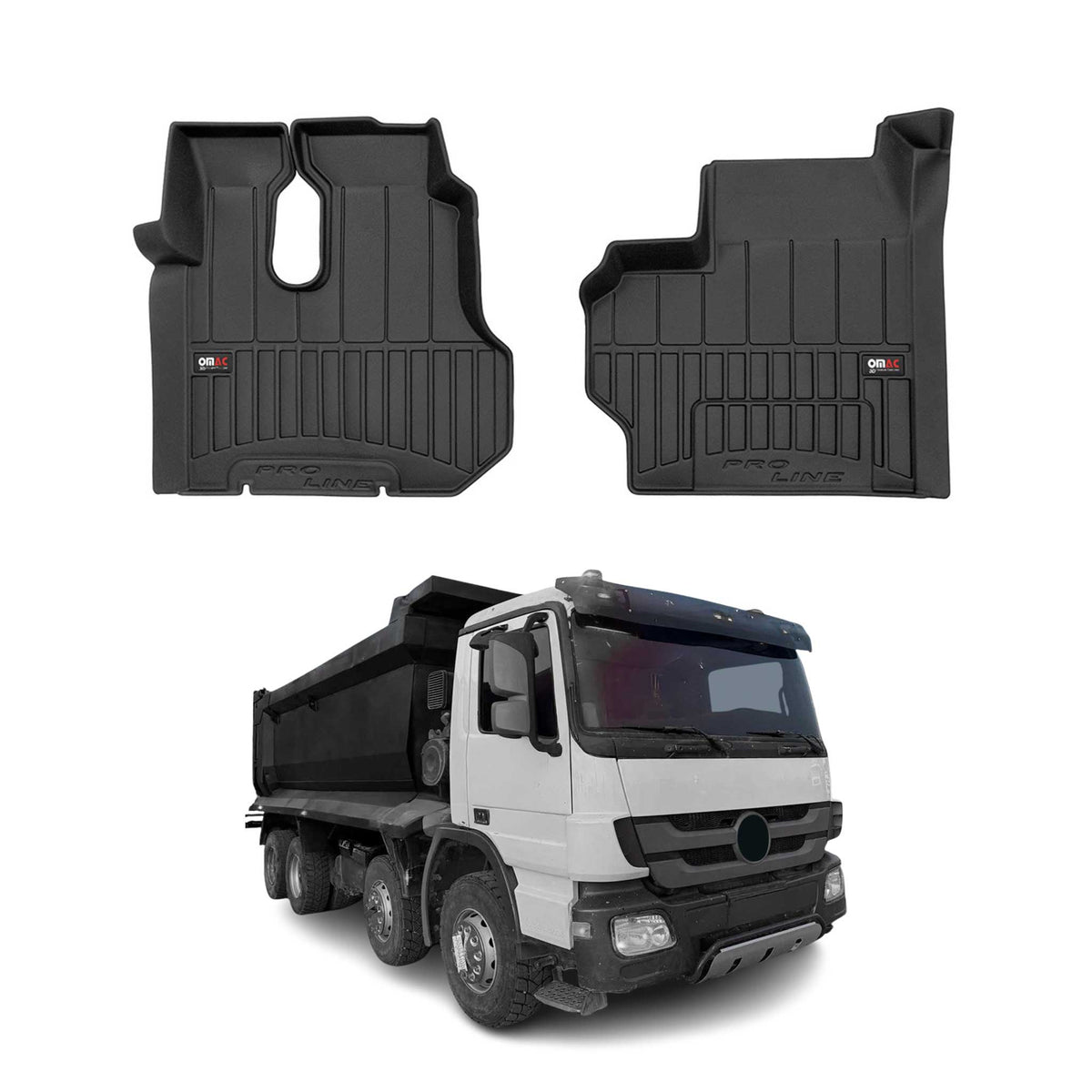 OMAC Gummi Fußmatten für Mercedes Actros MP3 2008-2011 Premium Gummi Schwarz 2x