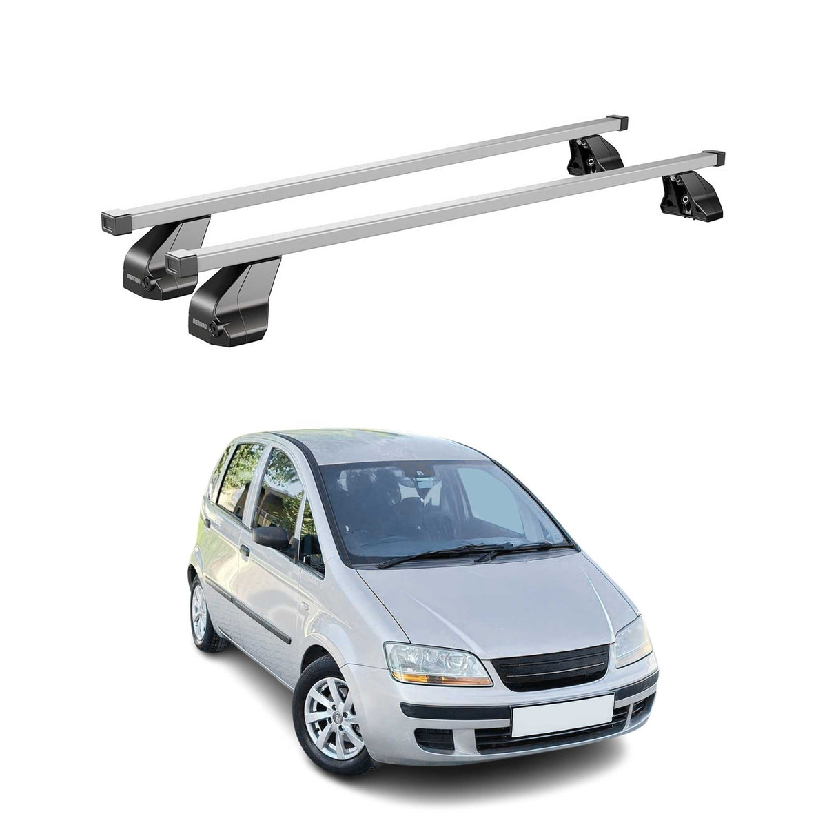Menabo Dachträger Grundtäger für Fiat Idea 2003-2012 75kg Stahl Silber 2 tlg