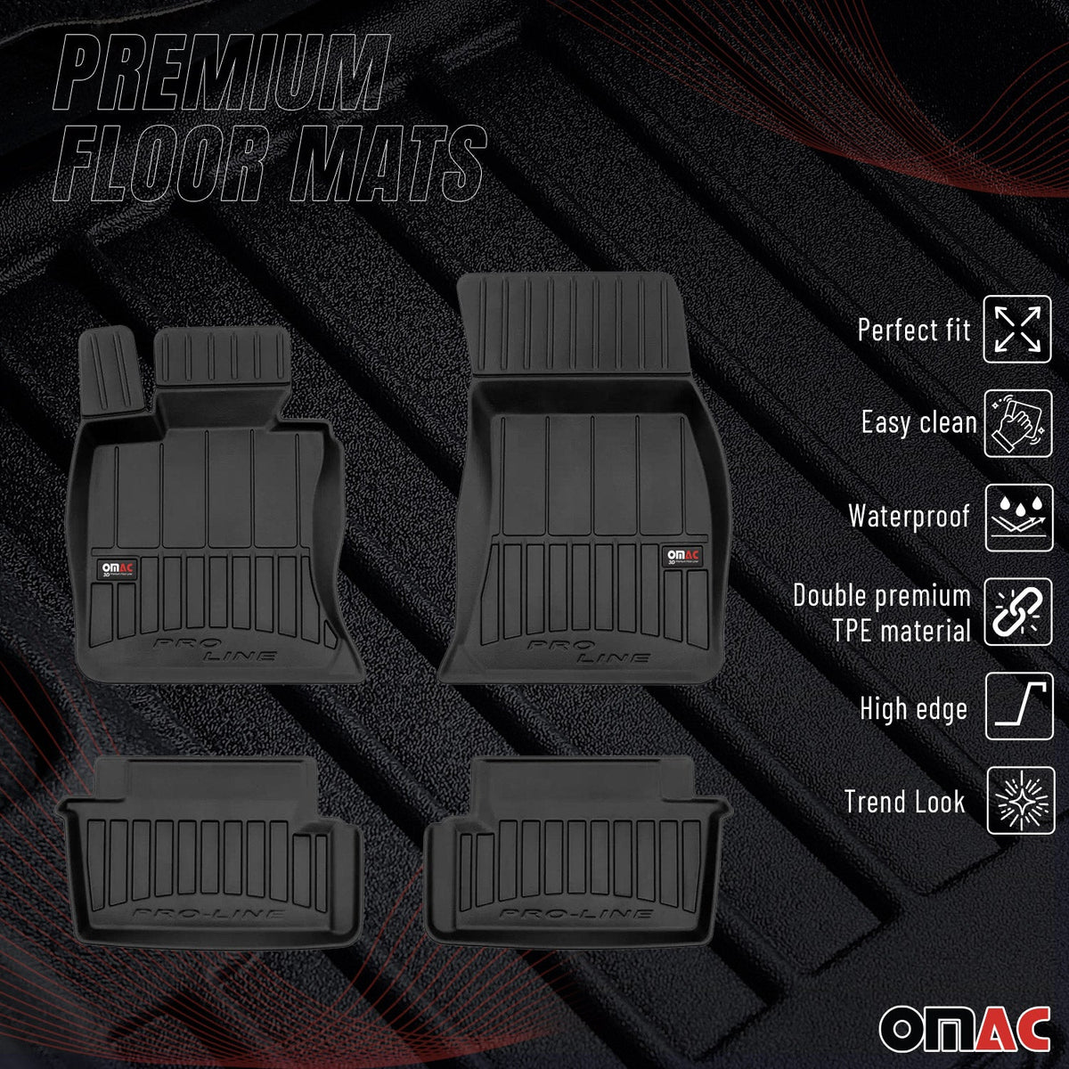 OMAC Gummi Fußmatten für BMW 4er F32 Coupe 2013-2020 Premium TPE Schwarz 4x