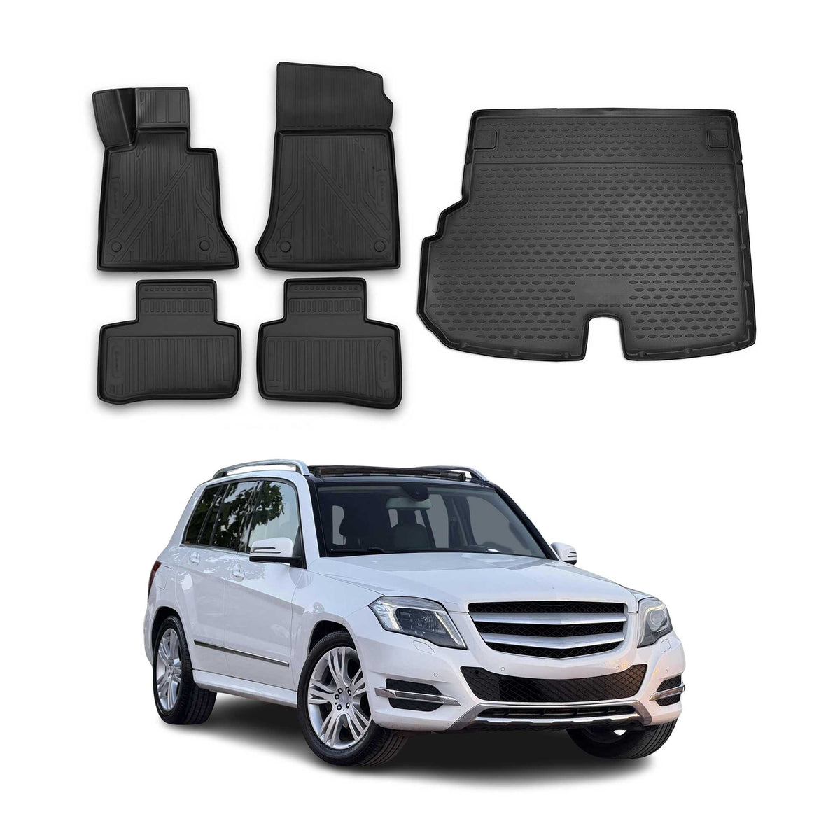 Fußmatten & Kofferraumwanne Set für Mercedes GLK X204 2013-2015 TPE Schwarz