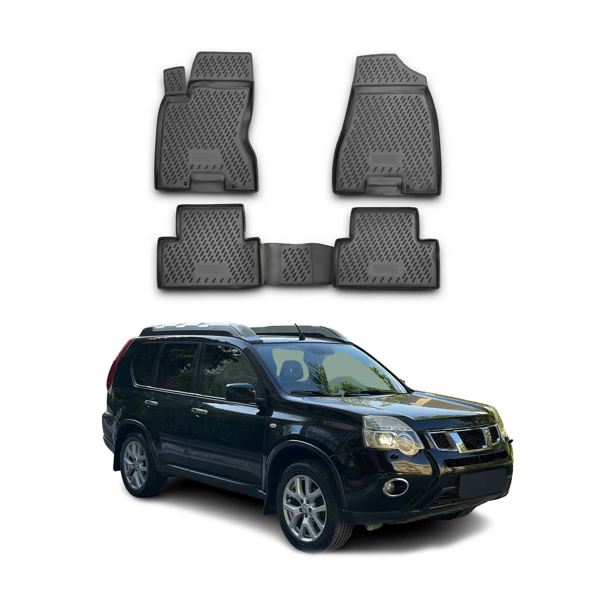 OMAC Gummimatten Fußmatten für Nissan X-Trail T31 2008-2013 TPE Schwarz 4x