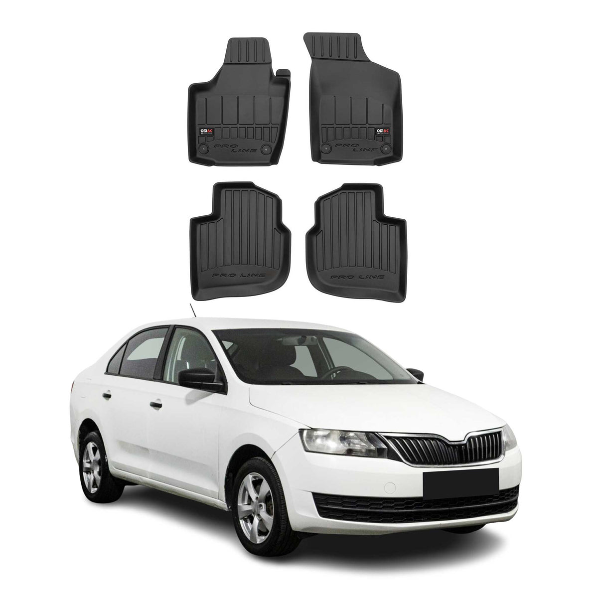 OMAC Gummi Fußmatten für Skoda Rapid 2012-2019 Premium TPE Automatten Schwarz 4x