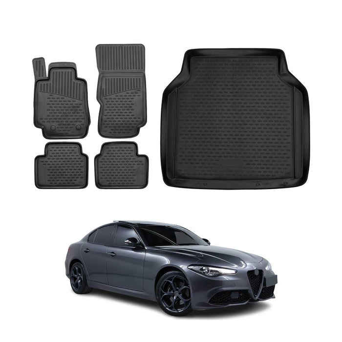 Fußmatten & Kofferraumwanne Set für Alfa Romeo Giulia 2016-2026 TPE Schwarz